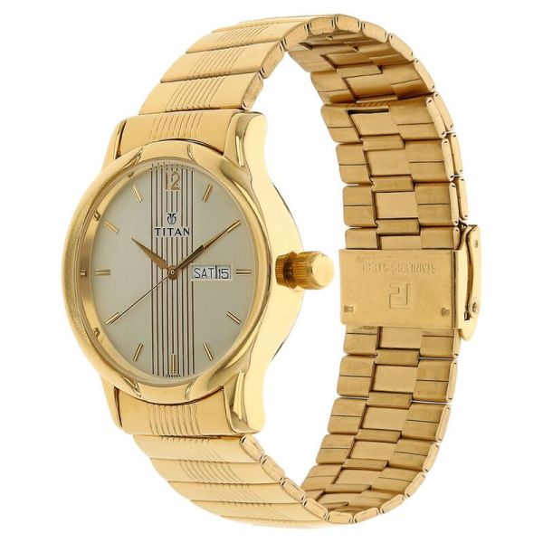 Titan Analog with Day and Date Champagne Dial Metal Strap watch for Men (NS-1580YM05)