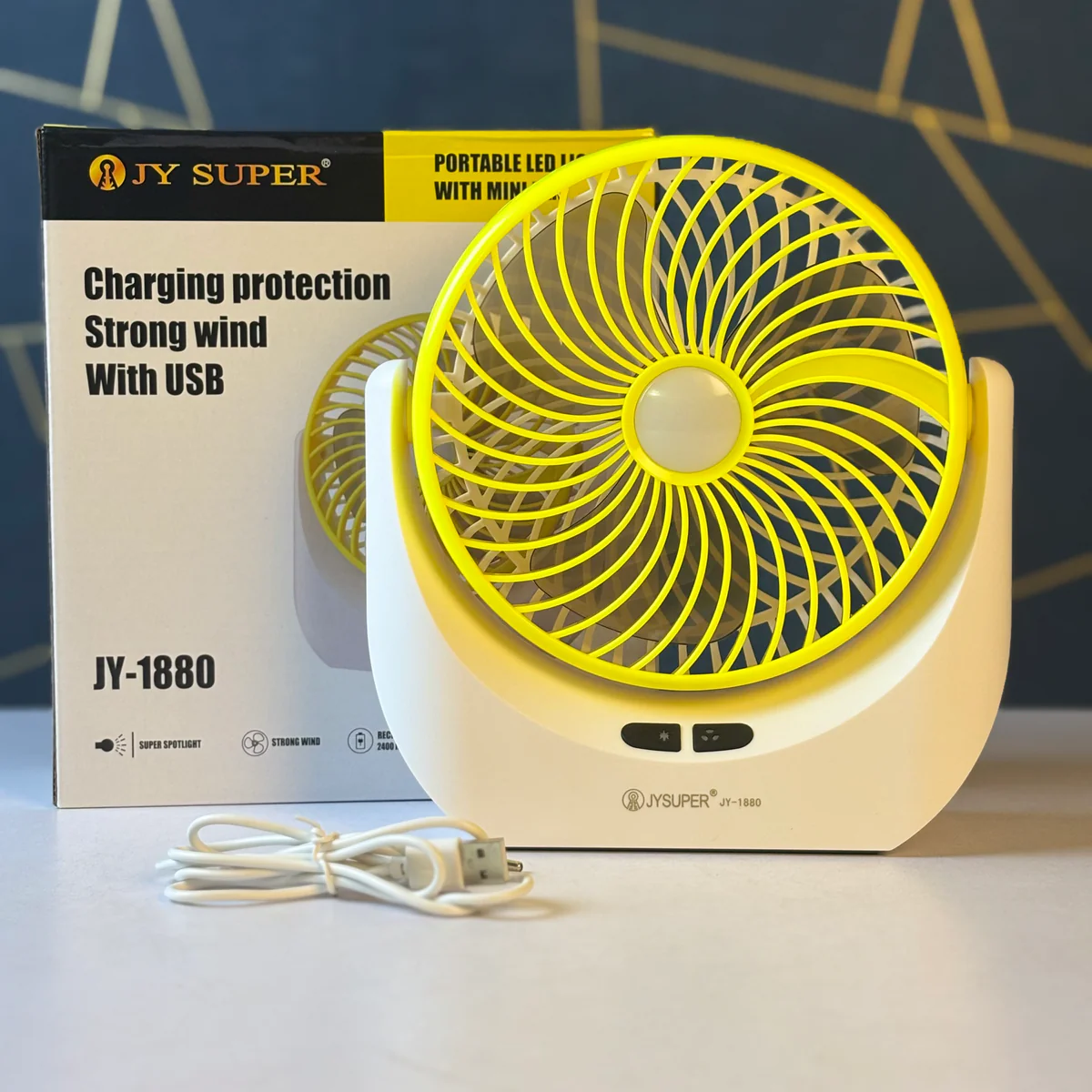 JY Super JY-1880 Lithium Rechargeable Mini Table Fan with LED Light